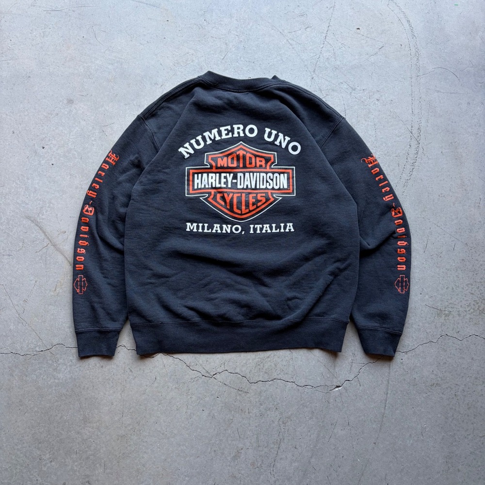 Vintage 2003 Harley-Davidson Milano Italia Sweatshirt Mens Medium Black Eagle